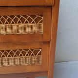 Chest of drawers wood and rattan 60s