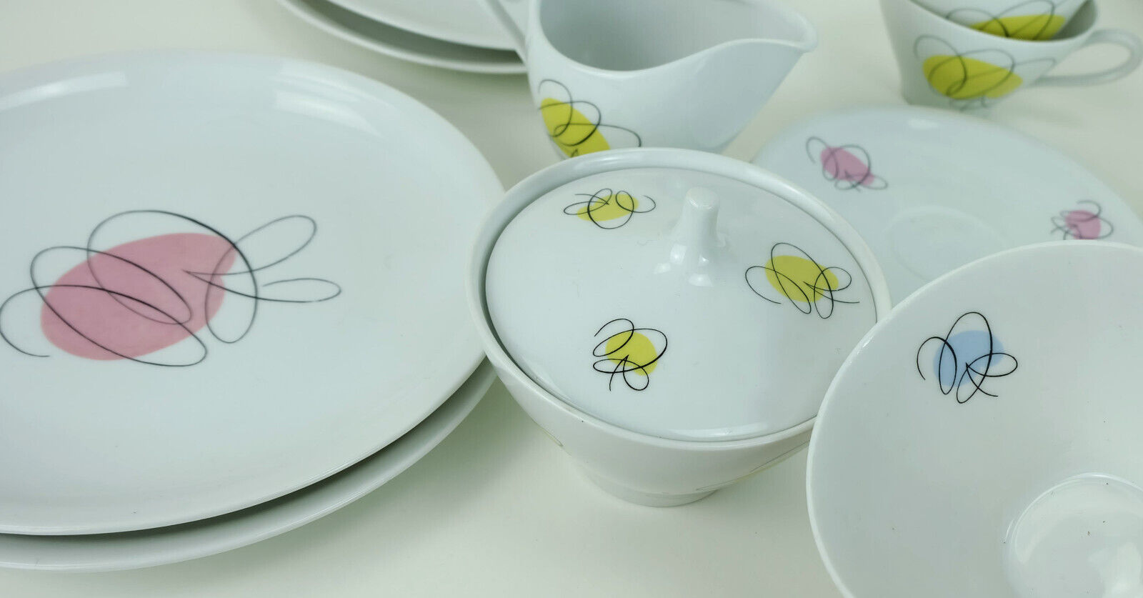 Mid century coffee crockery schirnding bavaria abstract decor in pastel colors 1950s