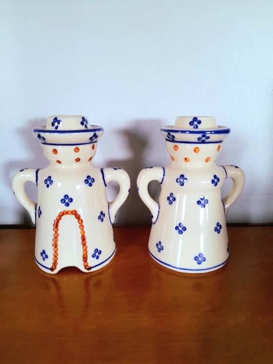 Pair of Polish ceramic candlesticks
