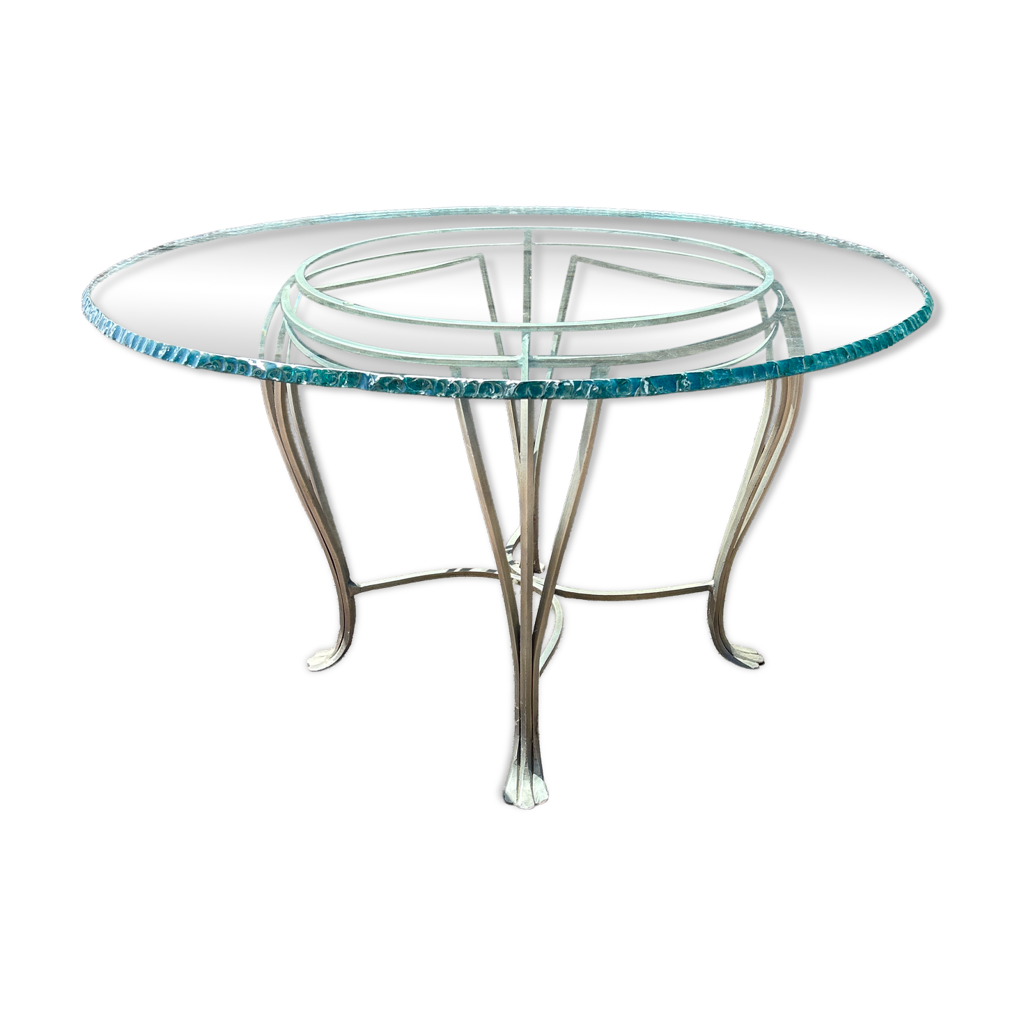 Table ronde en verre et fer forgé