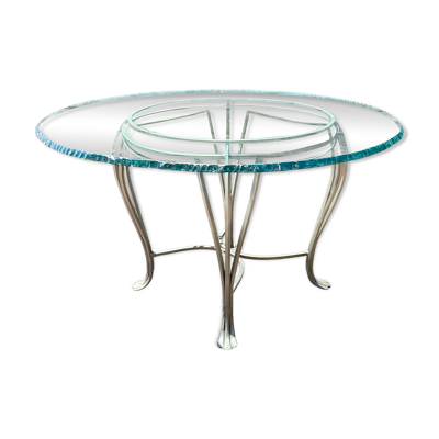 Table ronde en verre et fer forgé