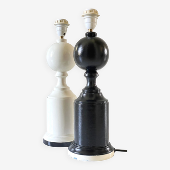 Duo wooden lamp bases black and white vintage