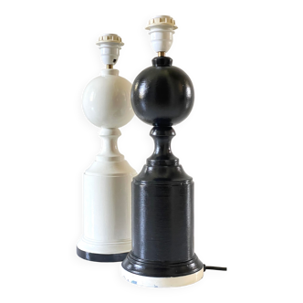Duo pieds de lampes en bois black and white vintage