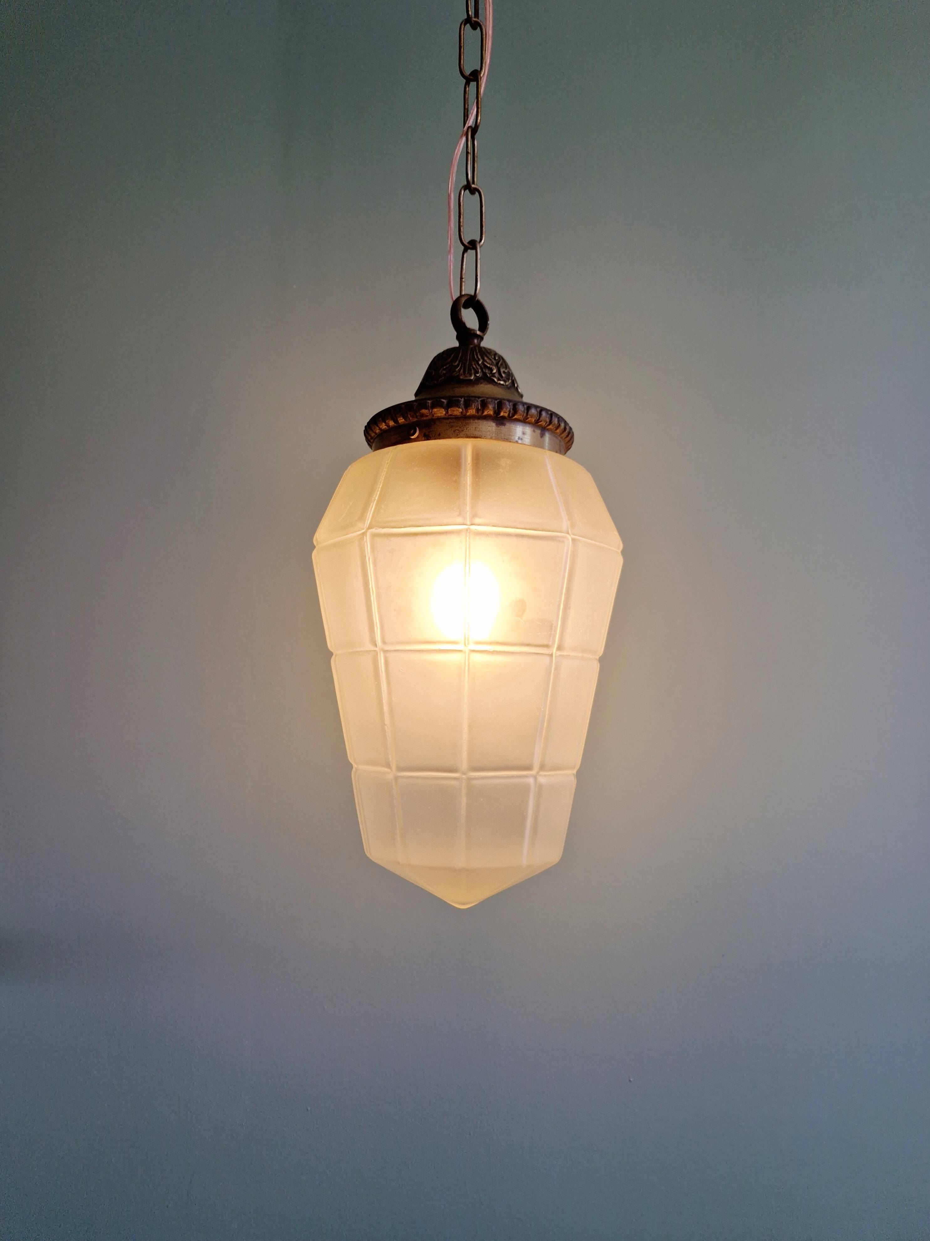 Art Deco pendant light in faceted satin glass, 1920s