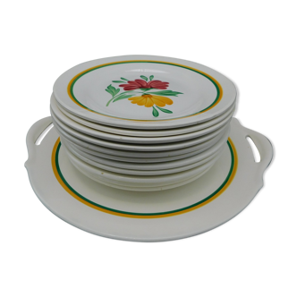 Digoin Sarreguemines cake dish and dessert plates