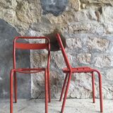 Pair of tolix T1 chairs in red metal by Xavier Pauchard - vintage 1960