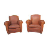 Pair of leather club armchairs