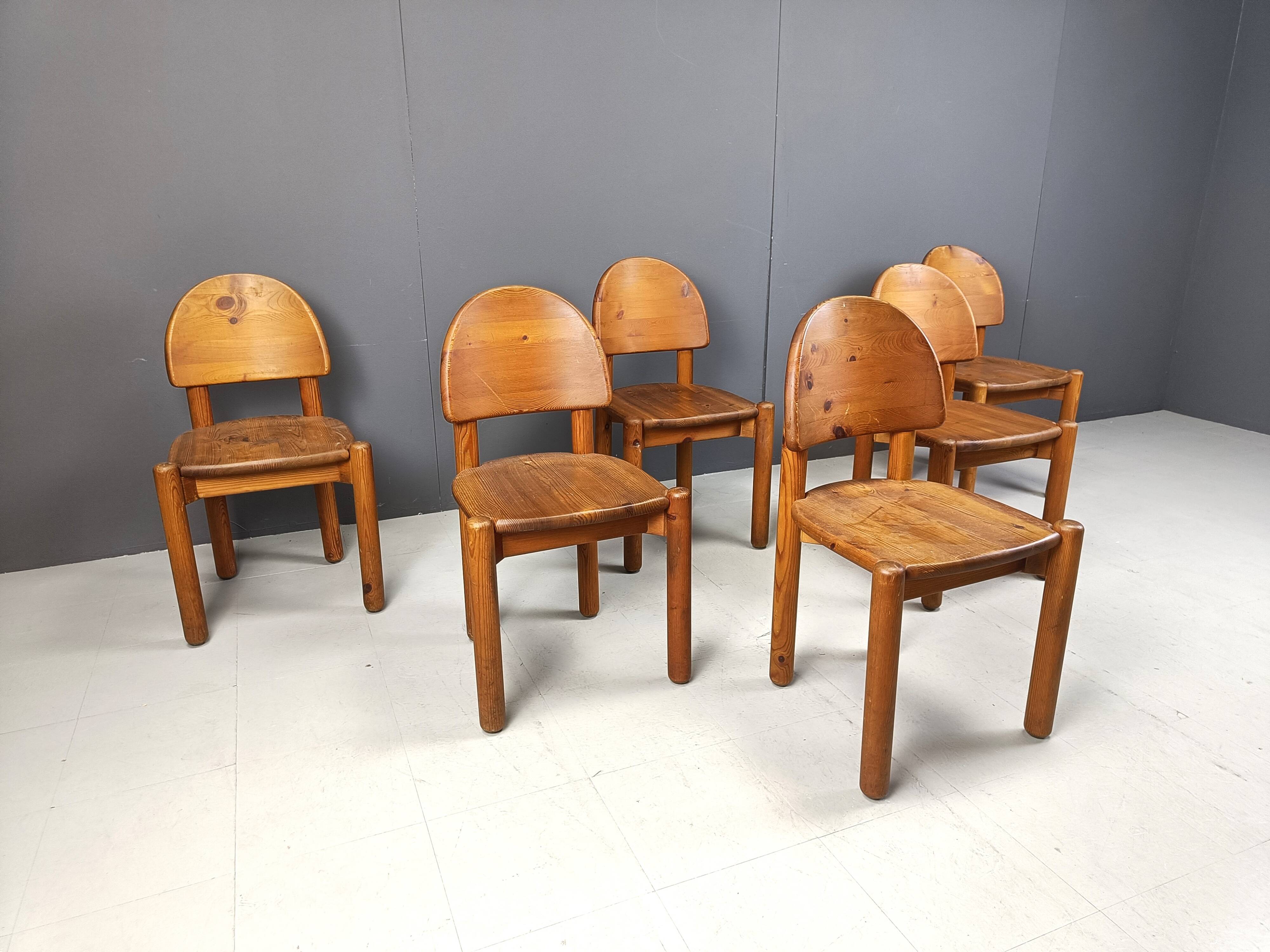 Vintage pine wood dining chairs - 1980s - set of 6