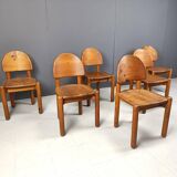 Vintage pine wood dining chairs - 1980s - set of 6