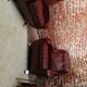 Couple de fauteuil en simili cuir rouge bordeaux, annees 70