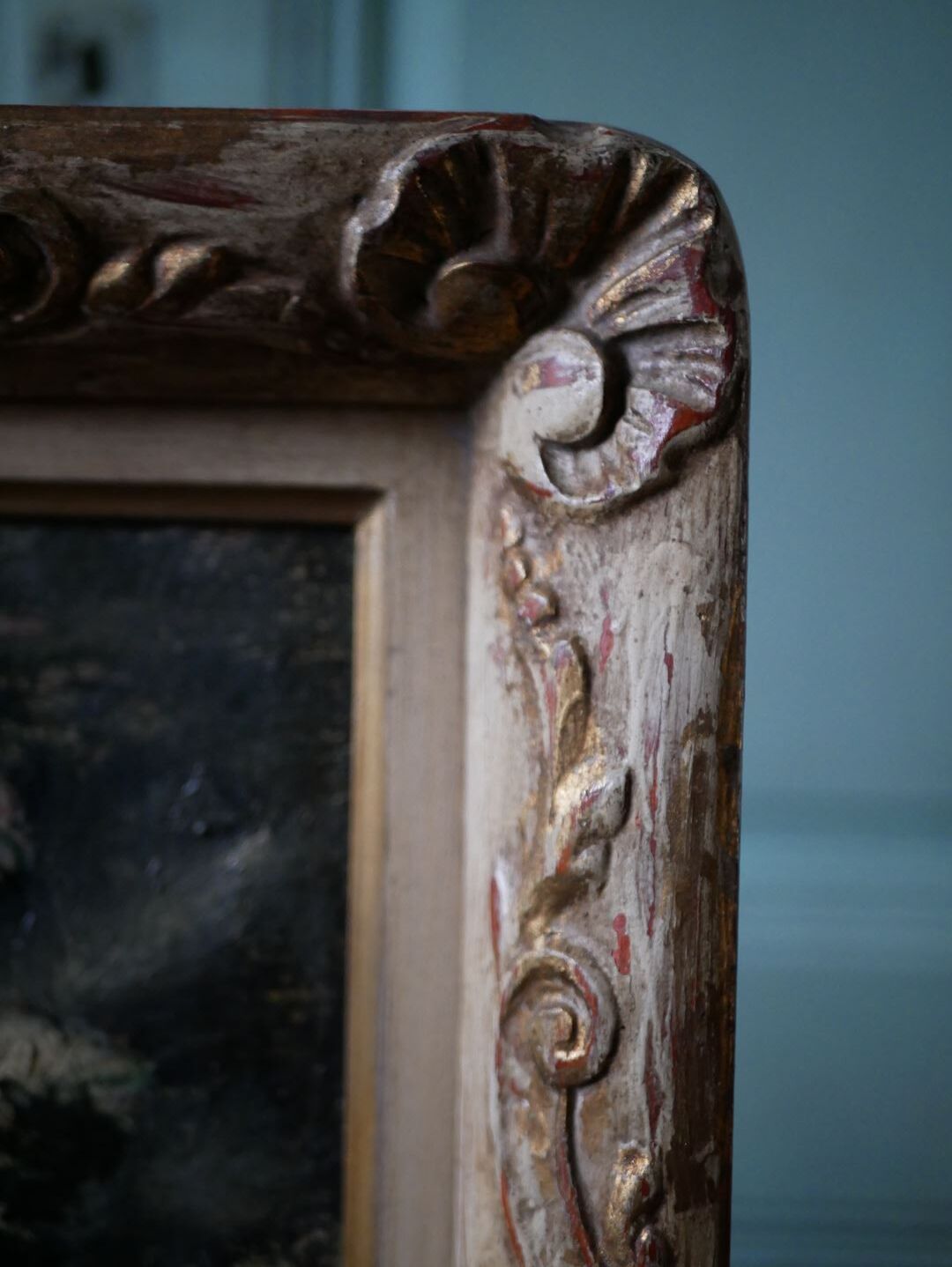 Old oil on canvas, bouquet of flowers, Montmartre style frame