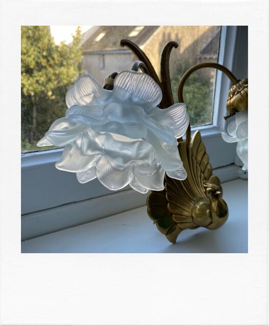 Vintage peacock bronze and pink wall light in glass paste