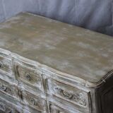 Old beige and white patinated crossbow chest of drawers