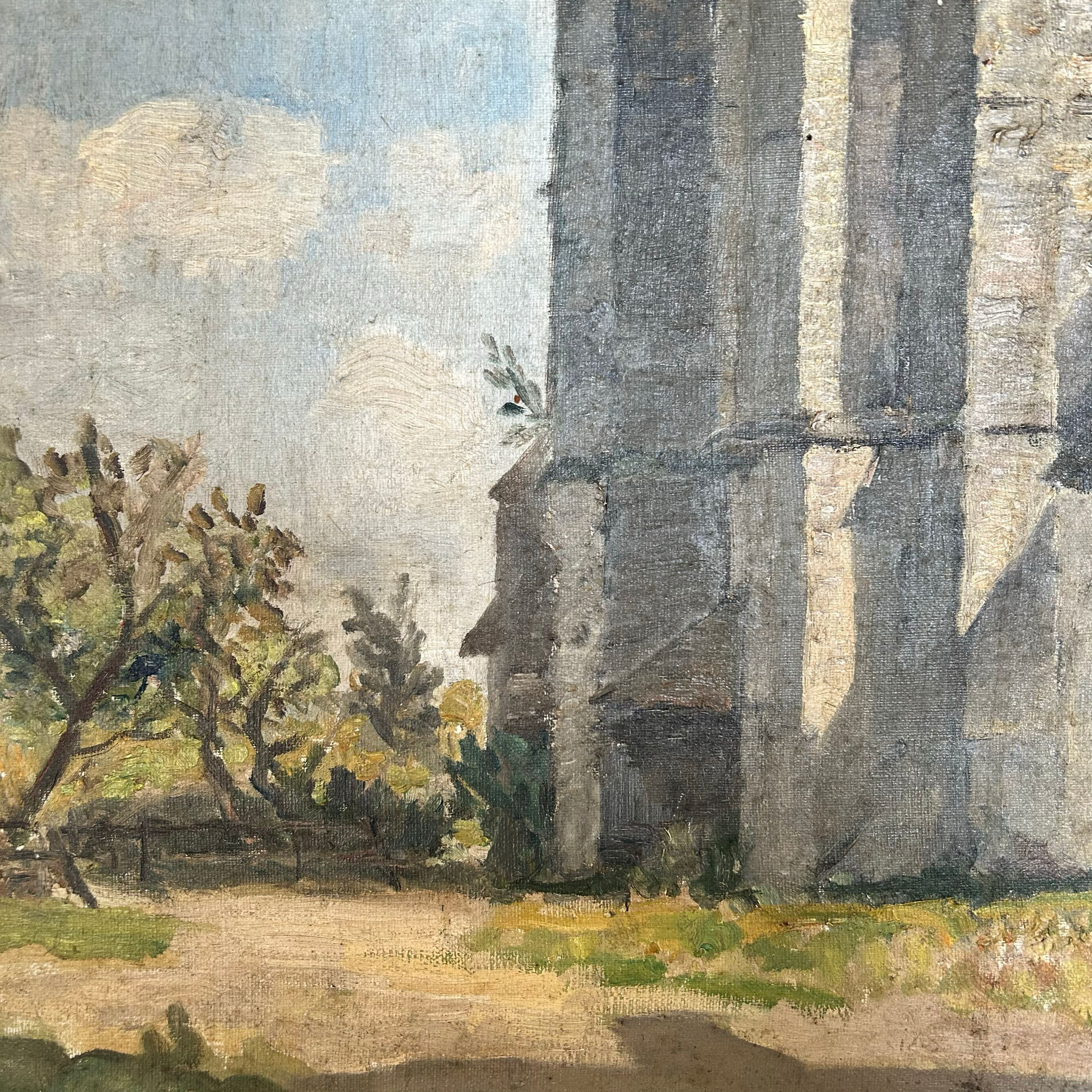 Old painting The country church