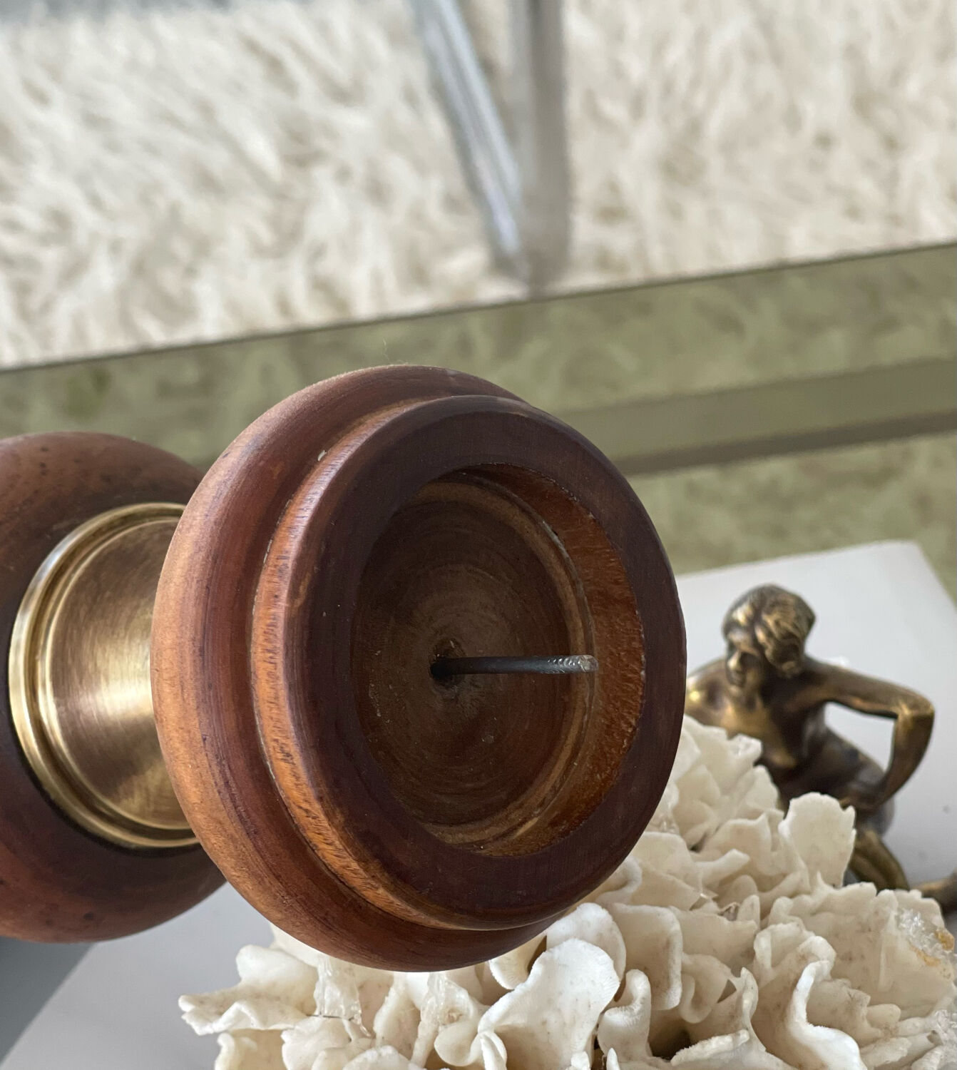 Wood and brass candle holder 1970