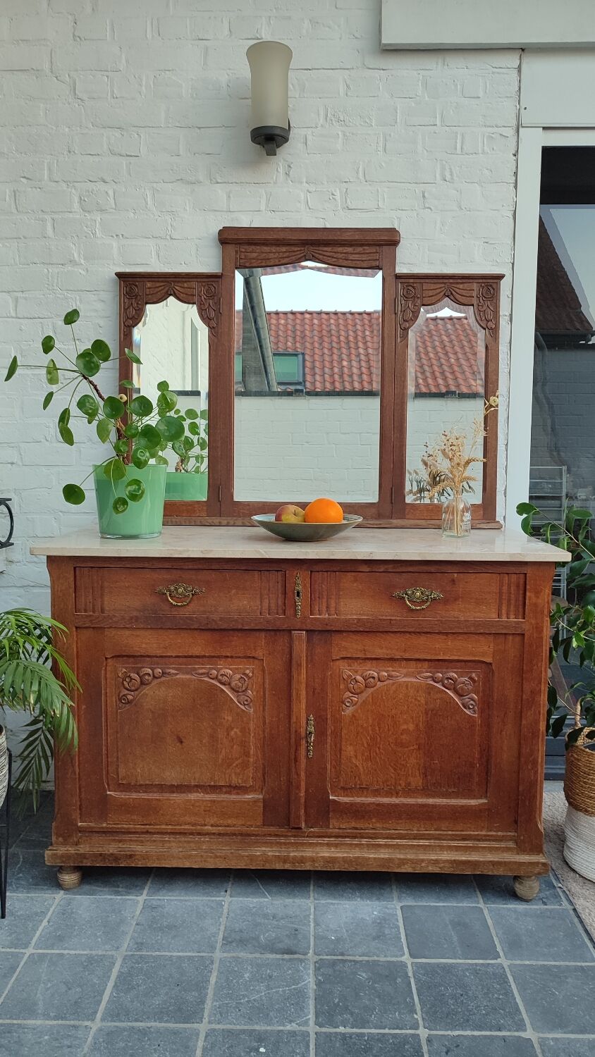 Miroir triptyque art déco chêne