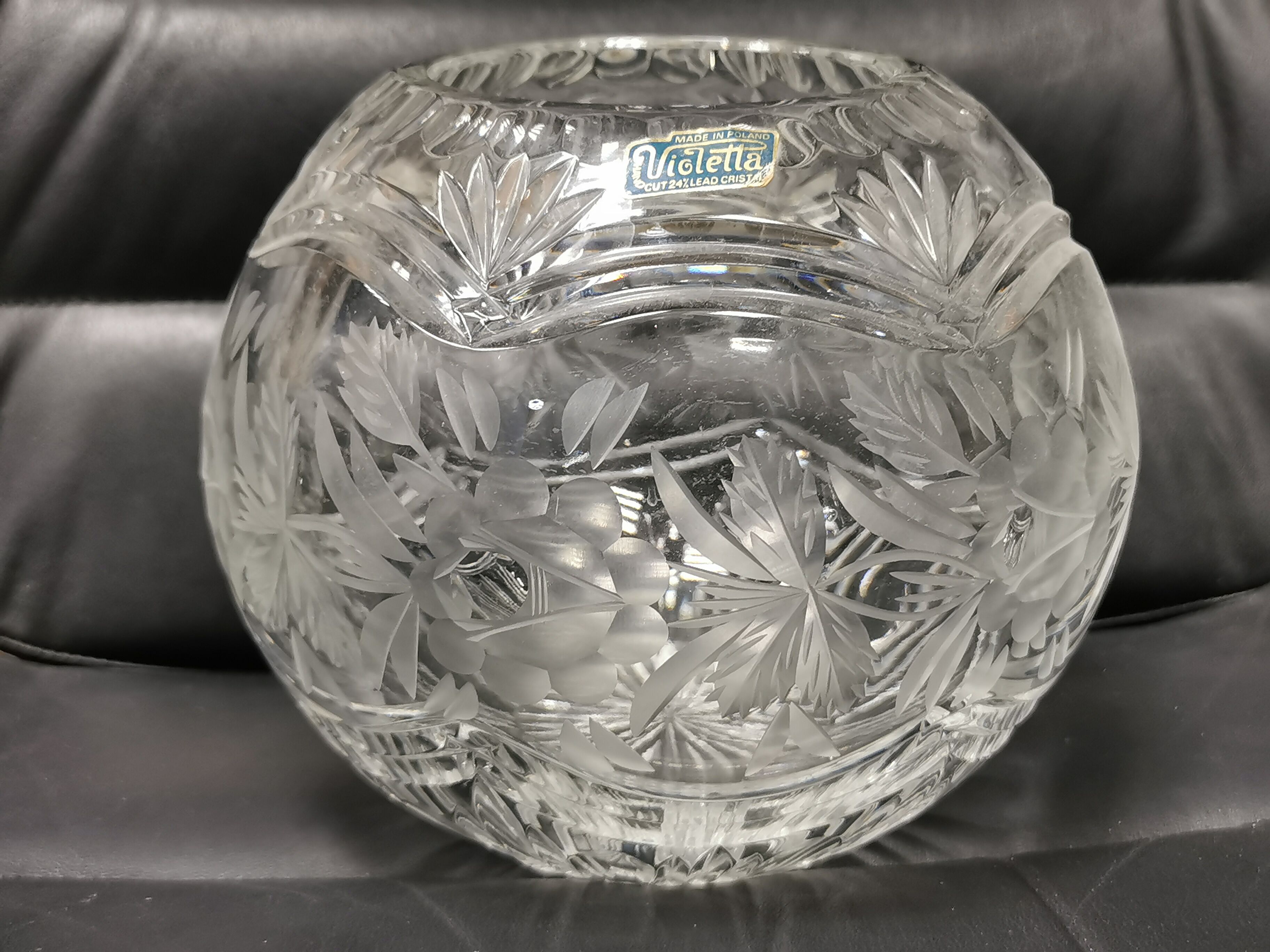 Vintage Ball Vase in Cut Crystal Violetta , Poland