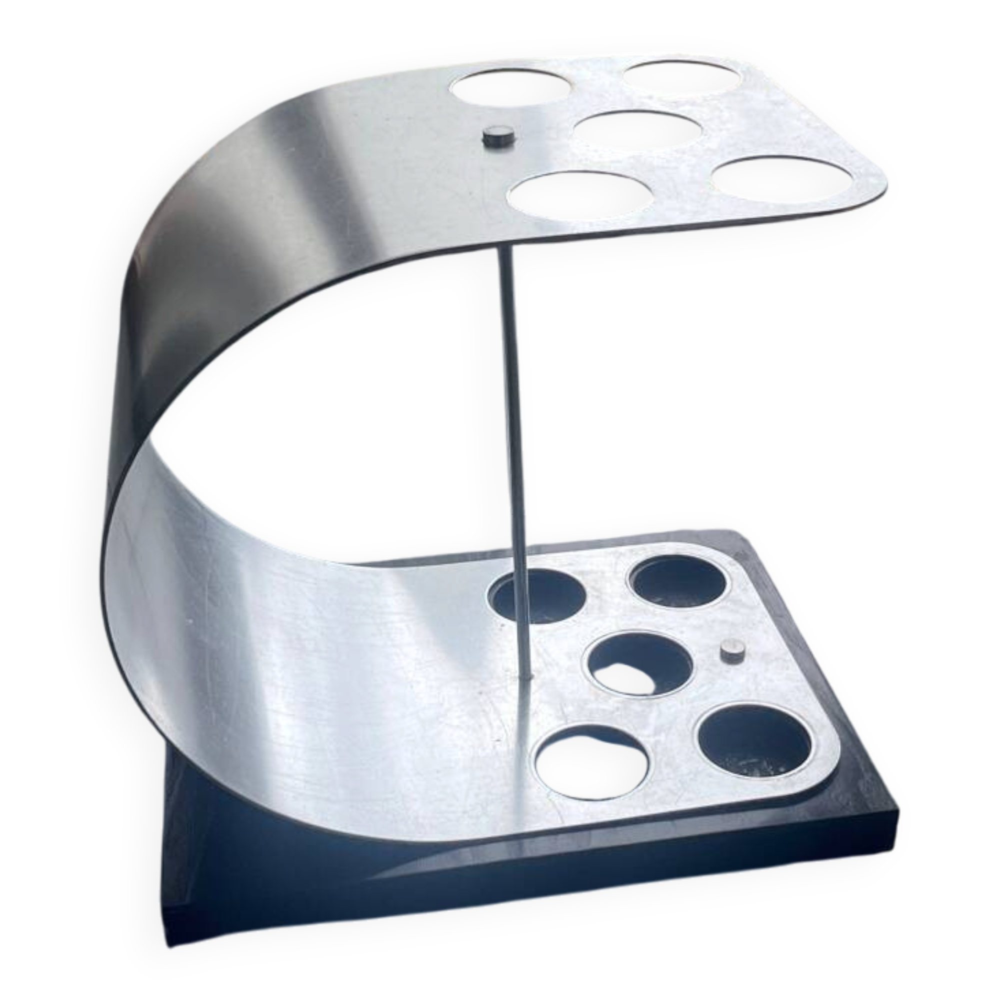 A modernist ebonised and aluminium umbrella stand