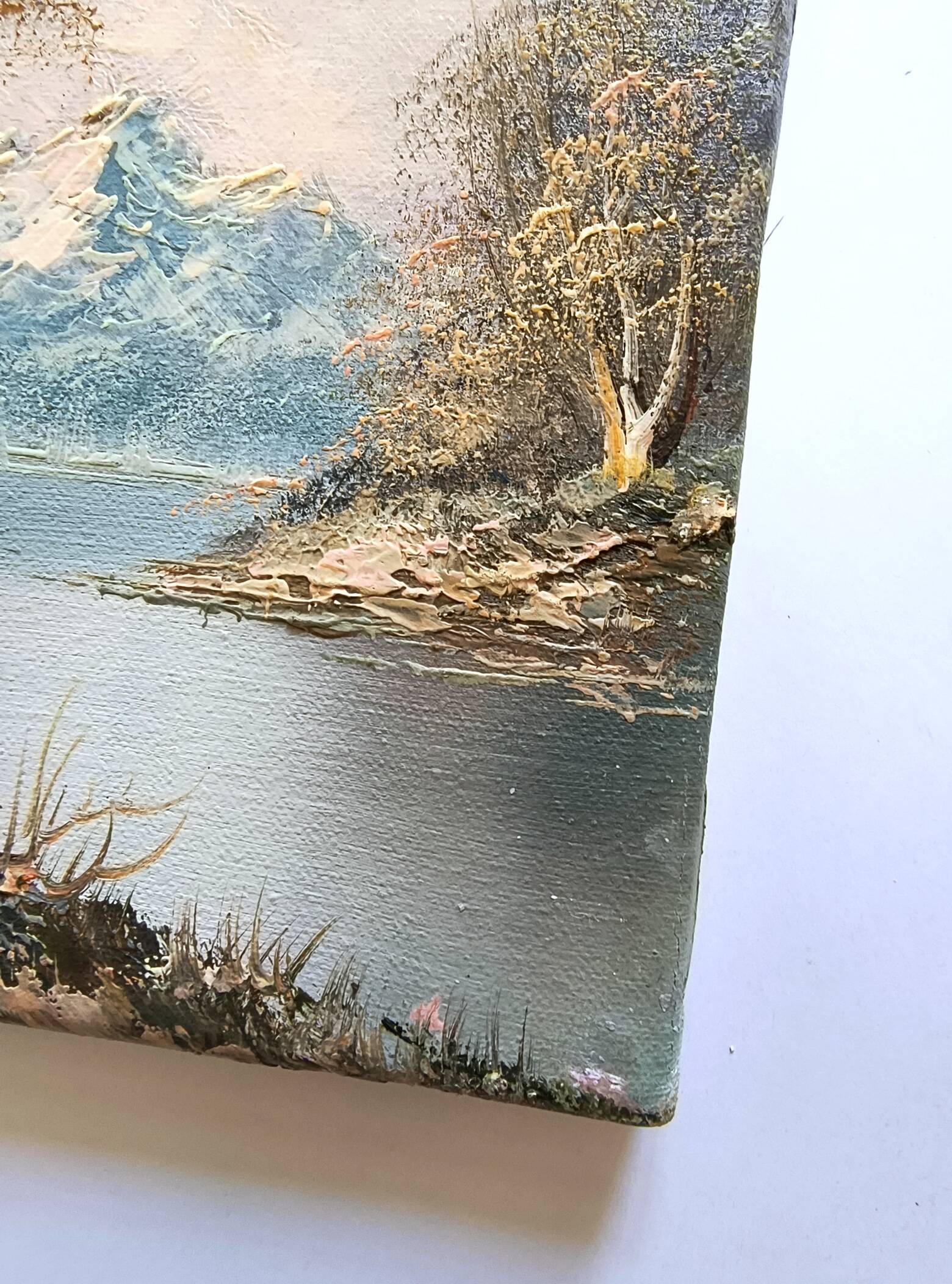 Antique oil painting – Lakeside – nature and tranquility