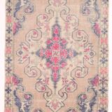 Turkish Cream Pink Oriental Vintage Rug, 121x208Cm