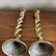 Duo of twisted brass candle holders