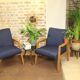 Pair of Scandinavian armchairs 60s restored deep blue gloved fabric.