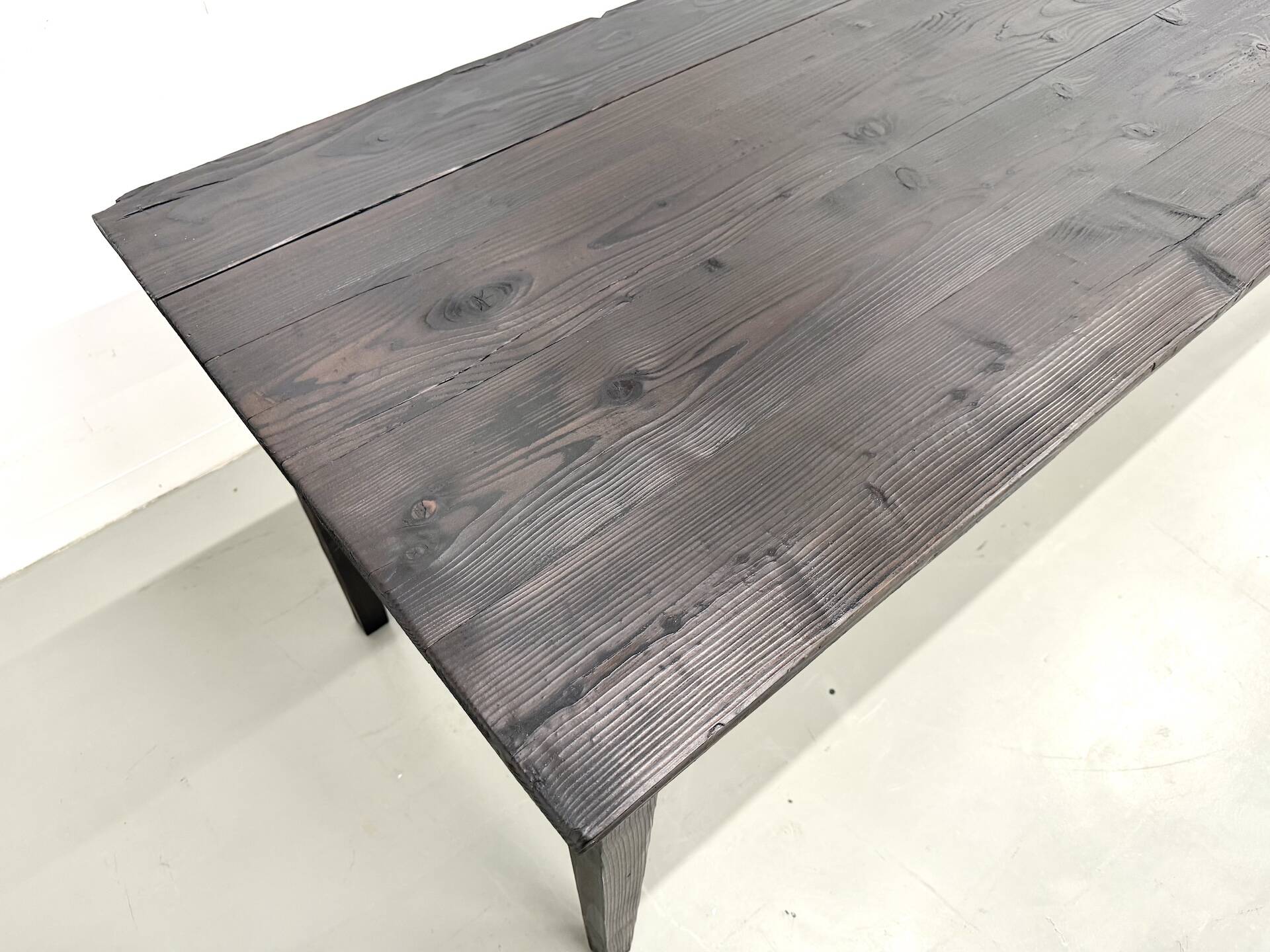 Large 1950s Farm Table in Burnt Wood (Shou Sugi Ban) – L245 cm