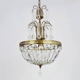 Chandelier, crown ceiling light in brass, 3 levels, 1 light, water drop pendants. 70s