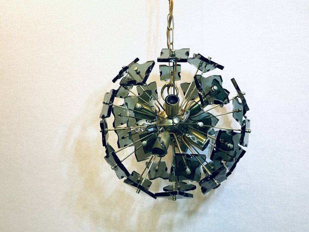 Italian sputnik murano glass smoked glass and metal, 1960s