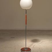 Modernist floor lamp in teak, chrome metal, opaline, Czechoslovakia 60s