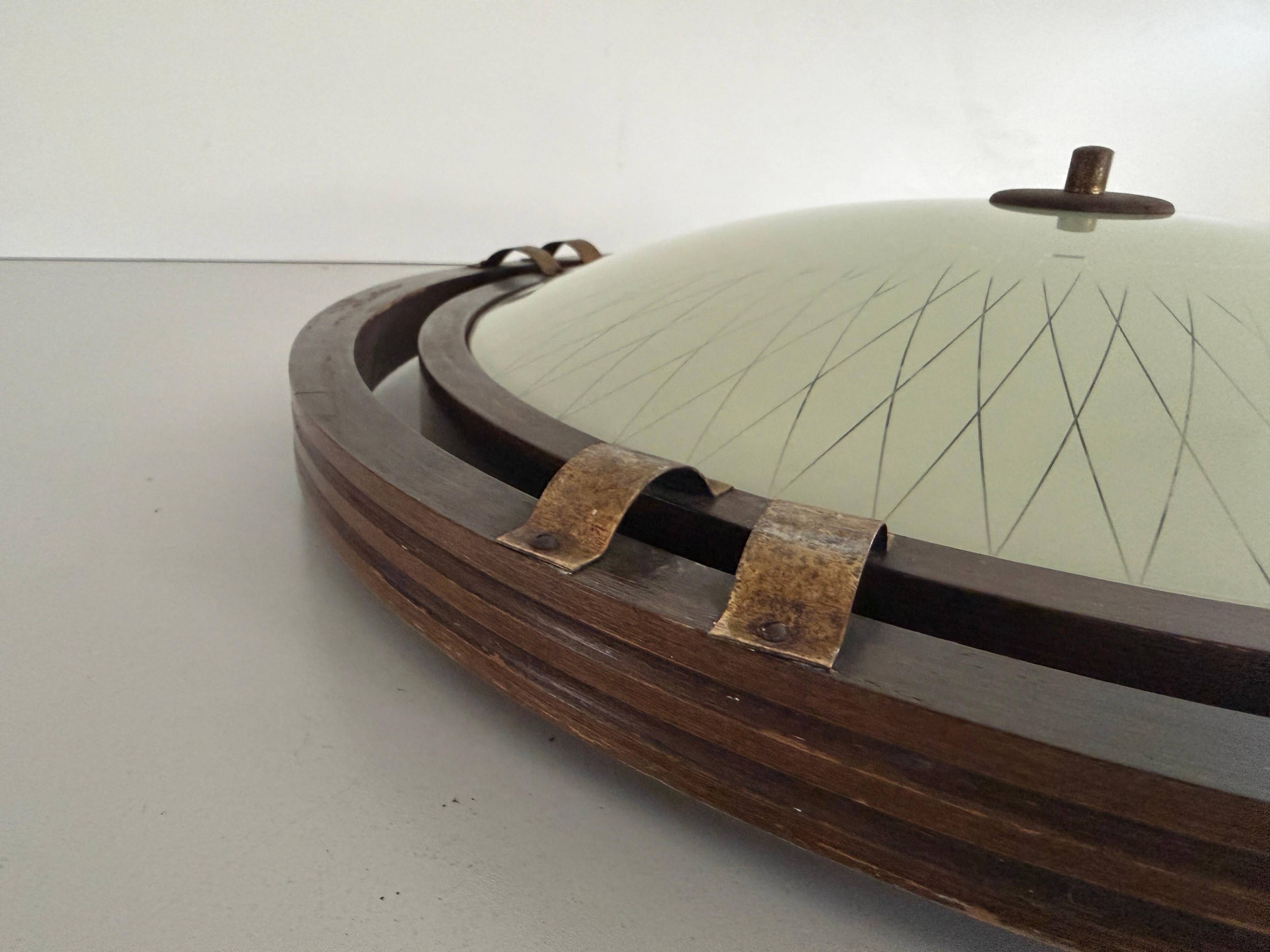 Mid-century wooden and glass framed ceiling light, 1950s, Germany