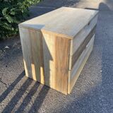 Commode en pin patiné crème, bleu foncé, 2 tiroirs