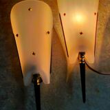 Pair of vintage plexi and bakelite 50s wall lamps