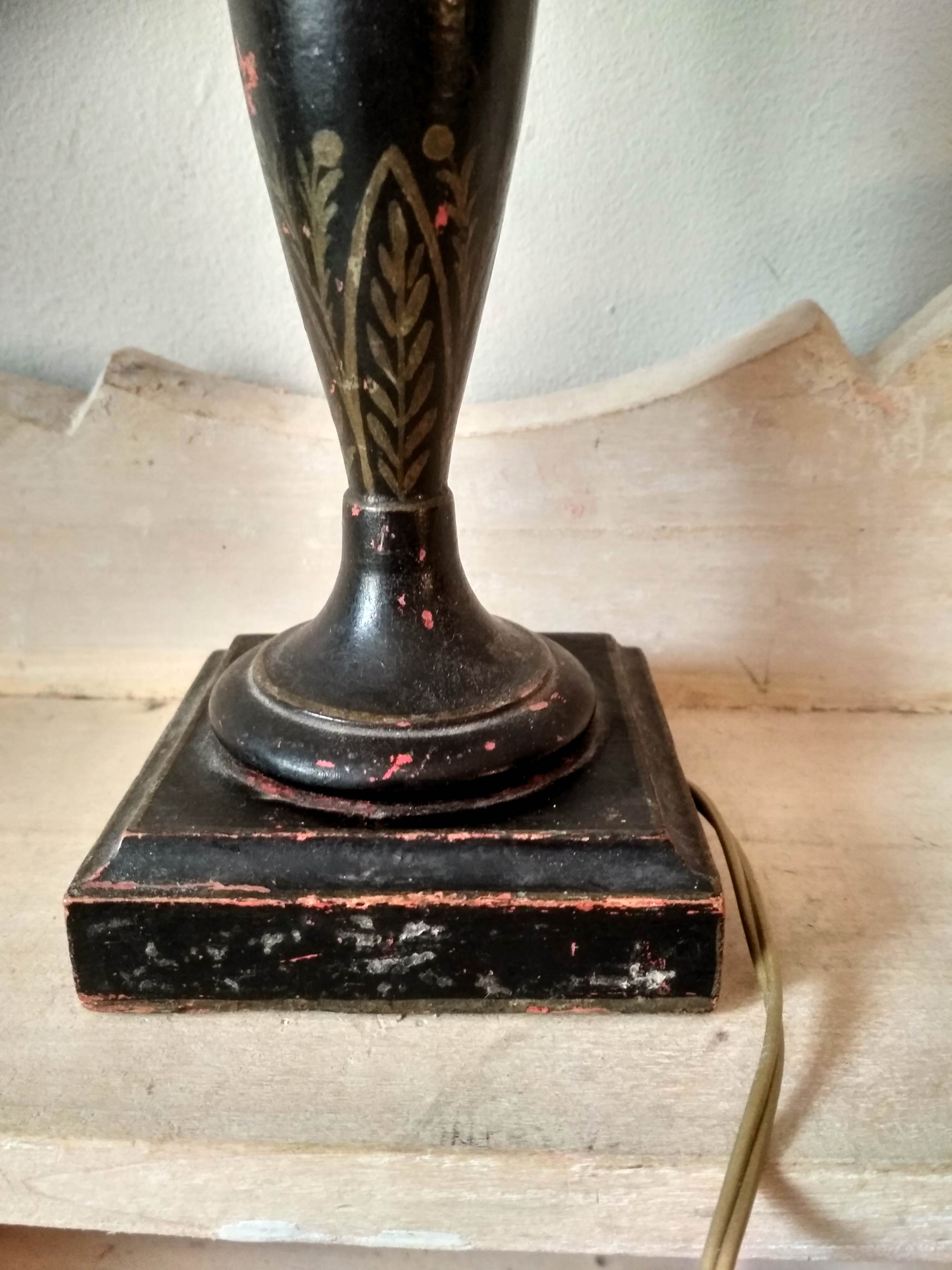 Turned wooden bedside lamp painted art deco style