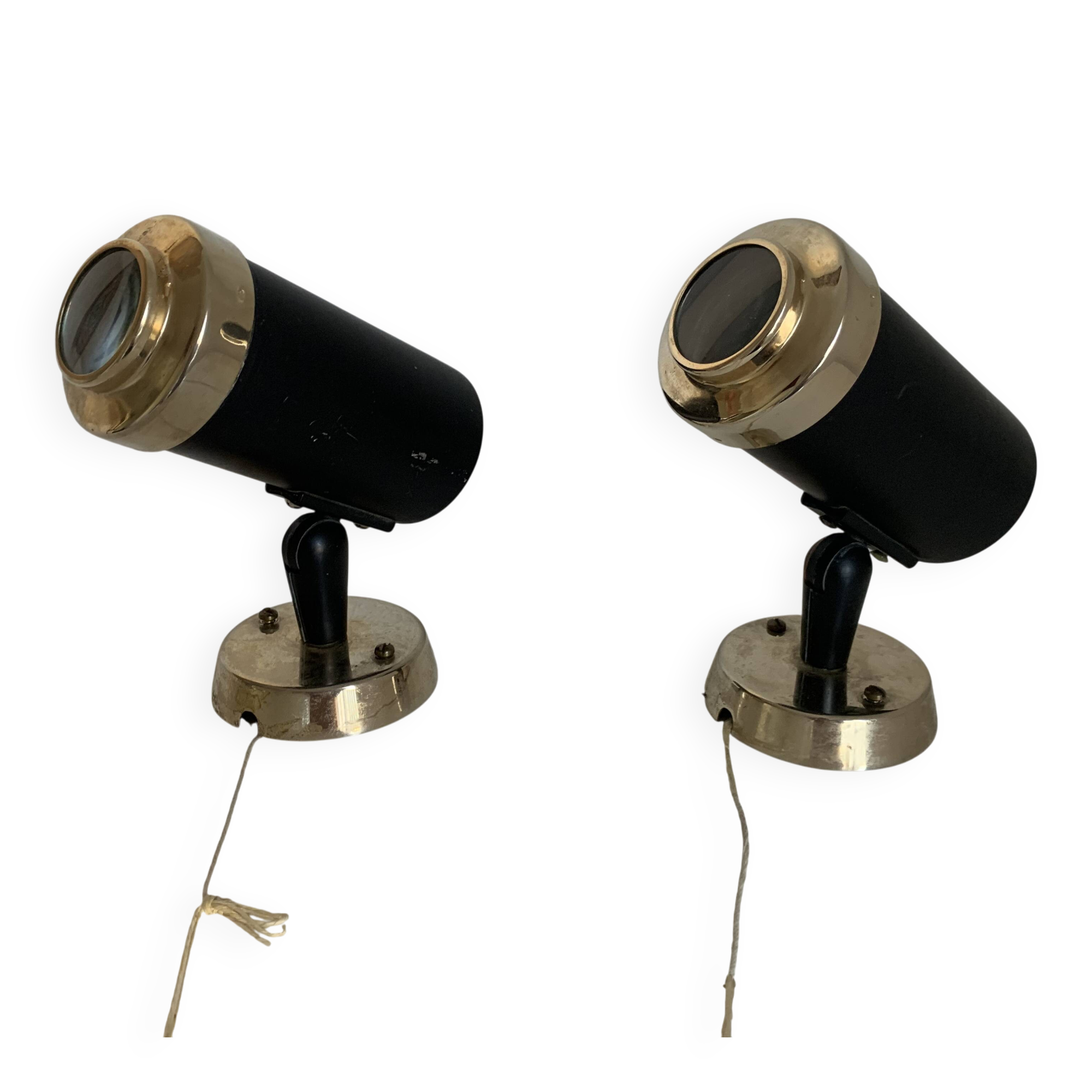 Pair of vintage 1950s Lita Zodiac spotlights by Jacques Biny, black and gold - 16 x 13