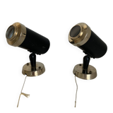 Pair of vintage 1950s Lita Zodiac spotlights by Jacques Biny, black and gold - 16 x 13
