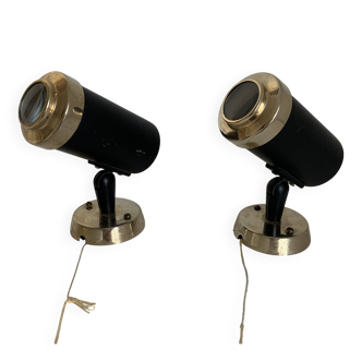 Pair of vintage 1950s Lita Zodiac spotlights by Jacques Biny, black and gold - 16 x 13
