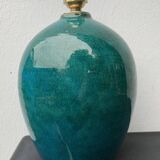 Cracked and signed ceramic ball lamp base, blue-green tones