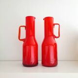 Set of 2 red opaline carafes