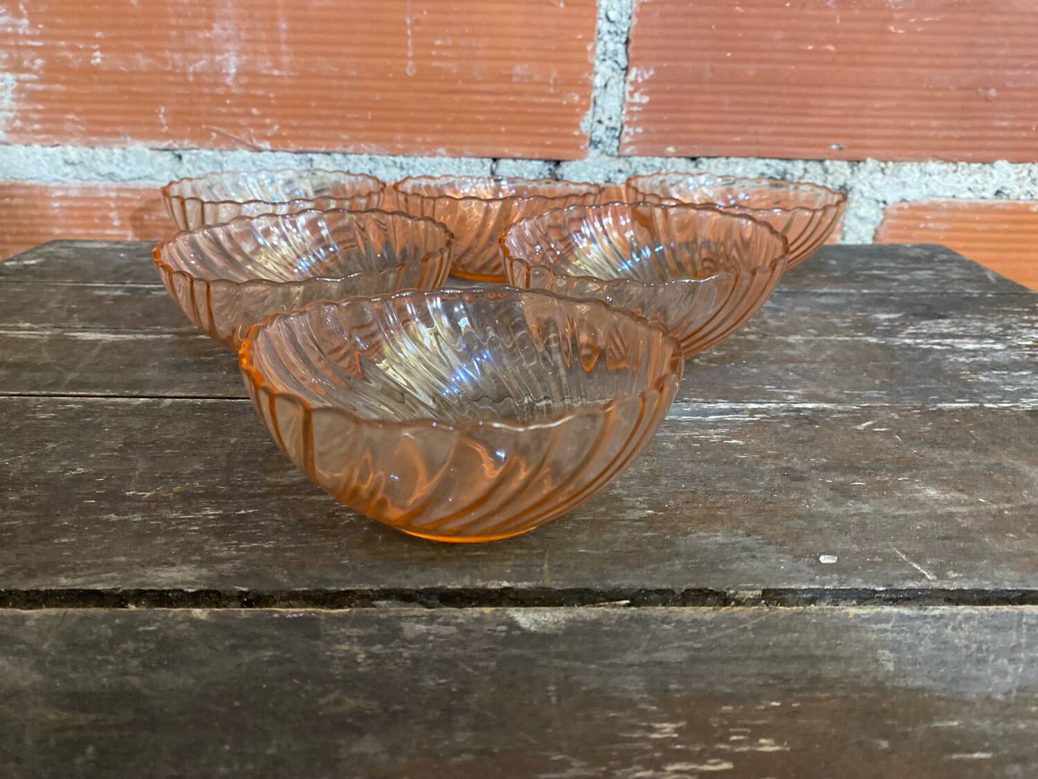 6 vintage pink moulded glass bowls arcoroc rosaline