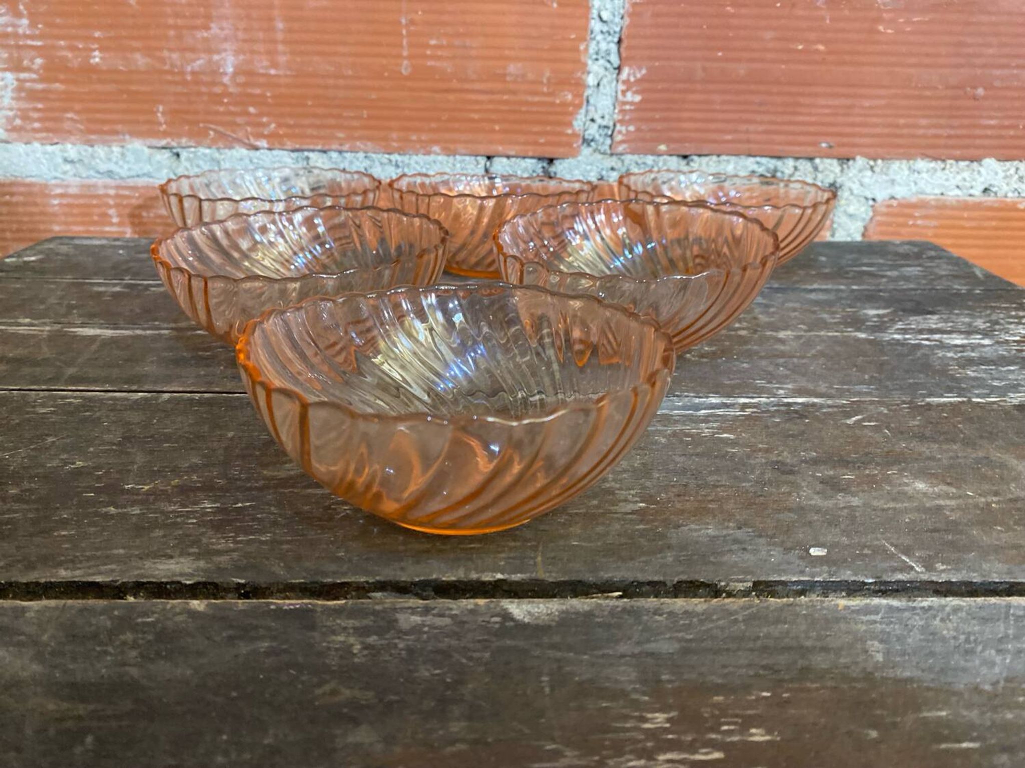 6 vintage pink moulded glass bowls arcoroc rosaline