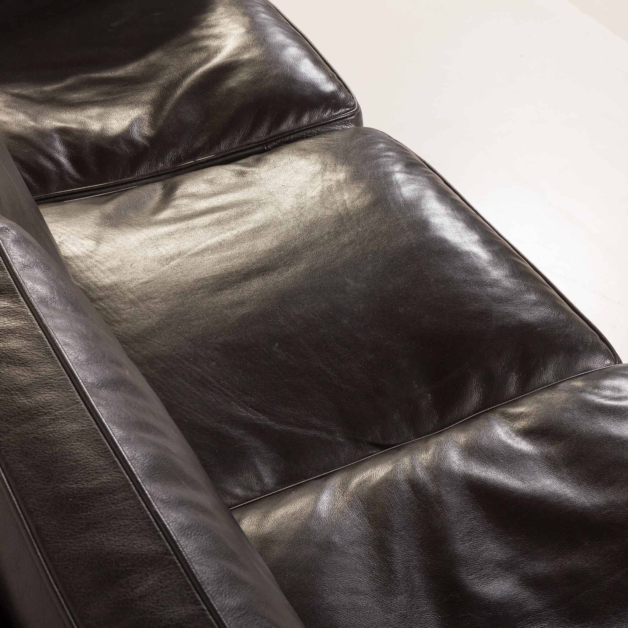 Stouby black leather sofa, Denmark 1970s