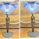 Antique Art Deco lamp from the 1930s, wrought iron with a blue basin in the Ezan style.