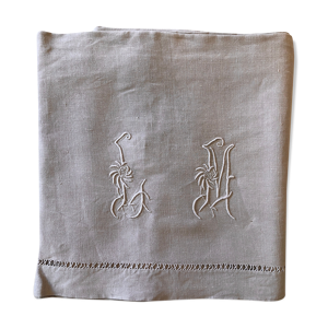 Drap ancien en pur lin teinté en coloris mastic