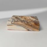 Beige-Black-Brown Marble Ashtray, Italian 1970s Design, Heavy Sculptural Table Decor