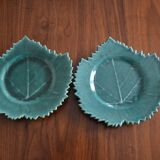 Set of 2 plates green leaf Yvon ROY