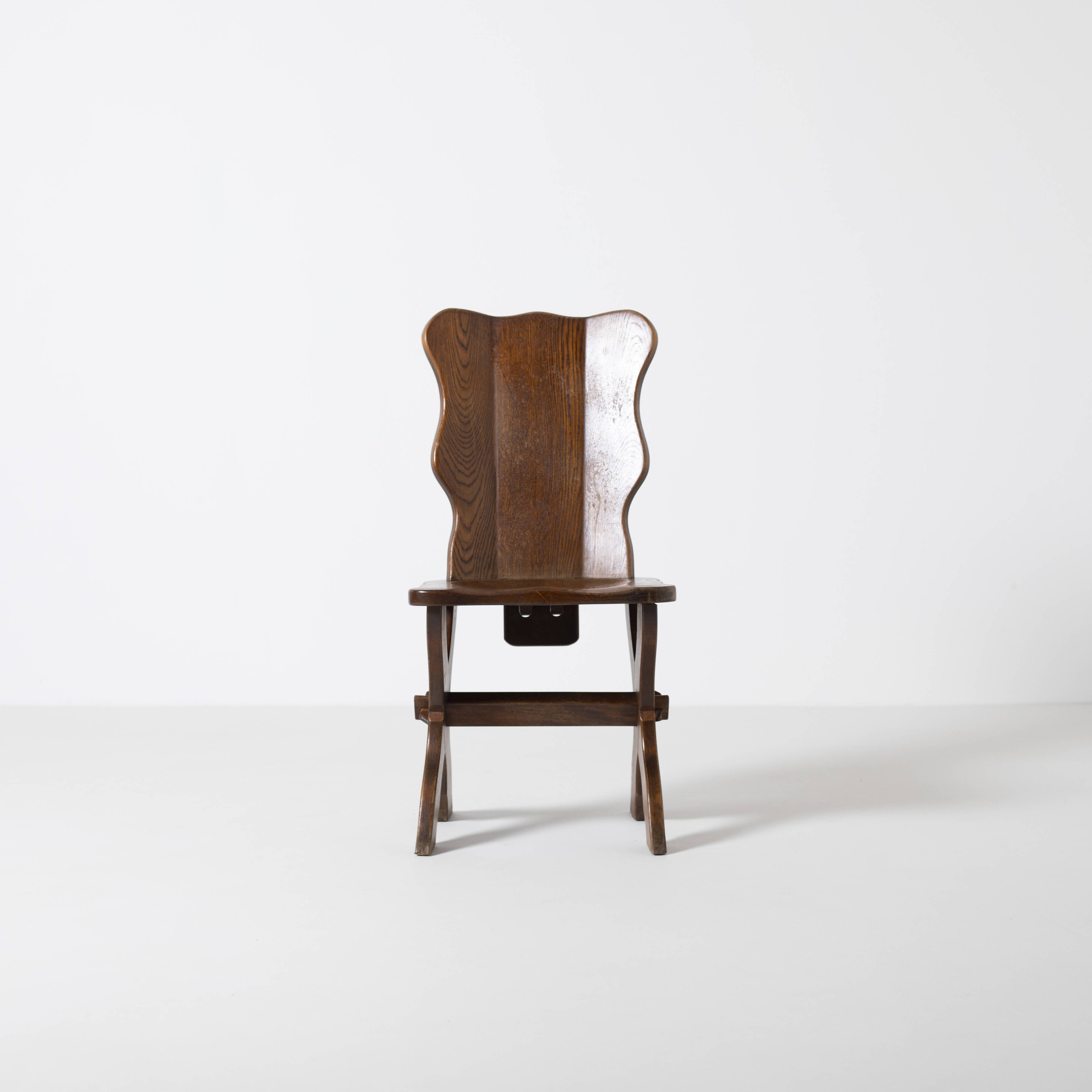 Set of 6 Dutch brutalist dining chairs in stained oak, 1970s