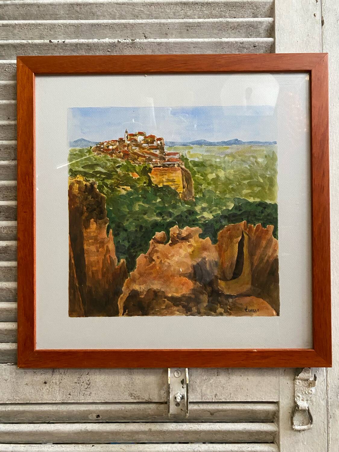 Old painting jean laville st germain roussillon + wooden frame