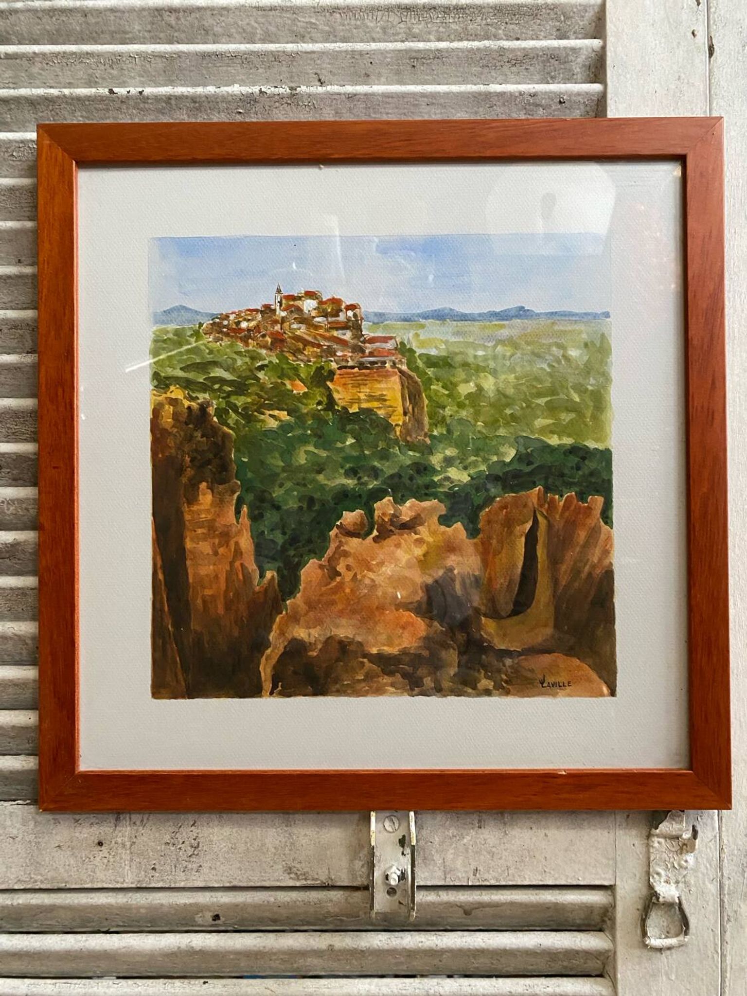 Old painting jean laville st germain roussillon + wooden frame
