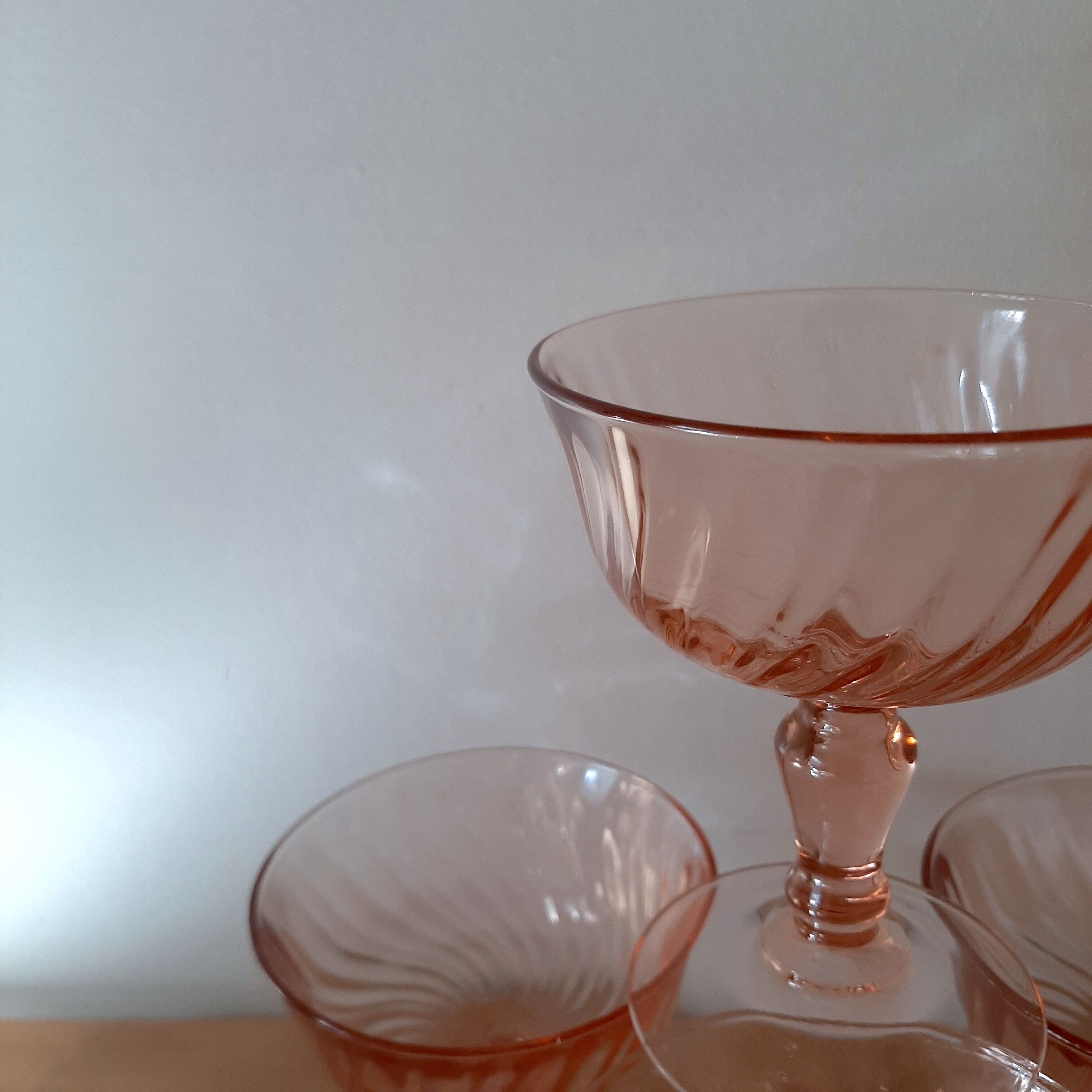 Pink glass champagne cups